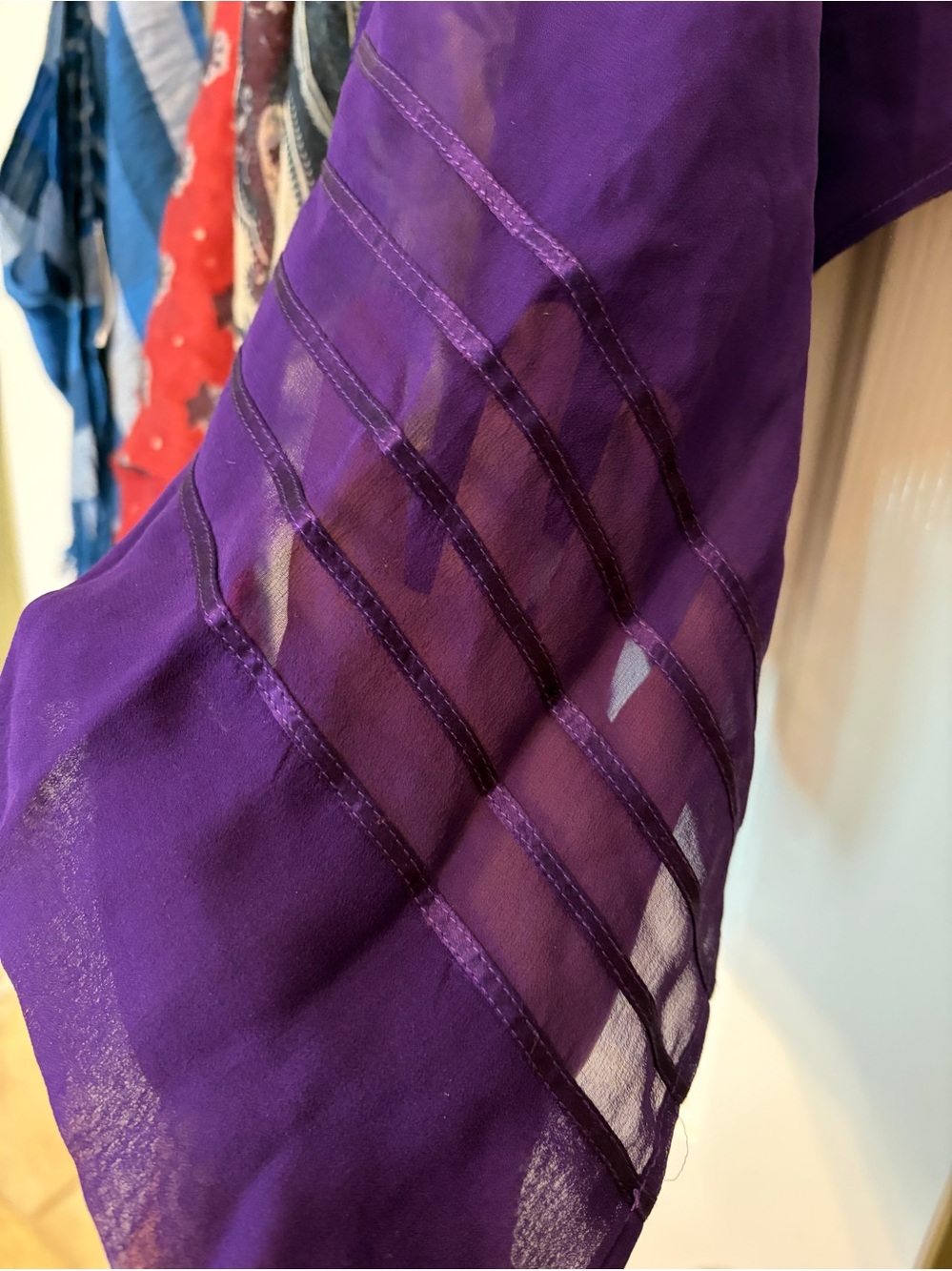 3 Scarf Set - Blue Stripes, Red & Blue Paisley, Purple Chiffon - Picture 14 of 16